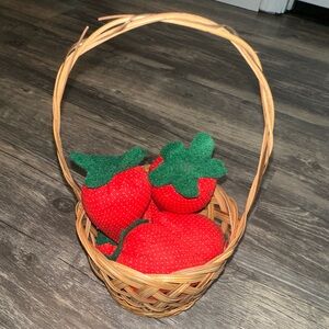 Vintage Wicker Strawberry Basket w/ Fabric Strawberries